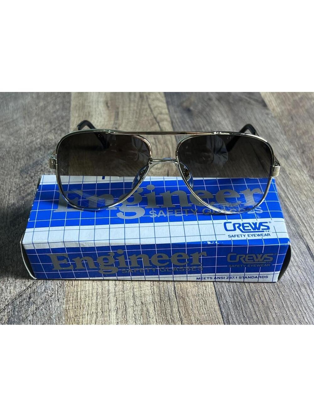 Vintage Crews Engineer safety Glasses CV58 Z87 Metal frame Tinted Lenses Aviator